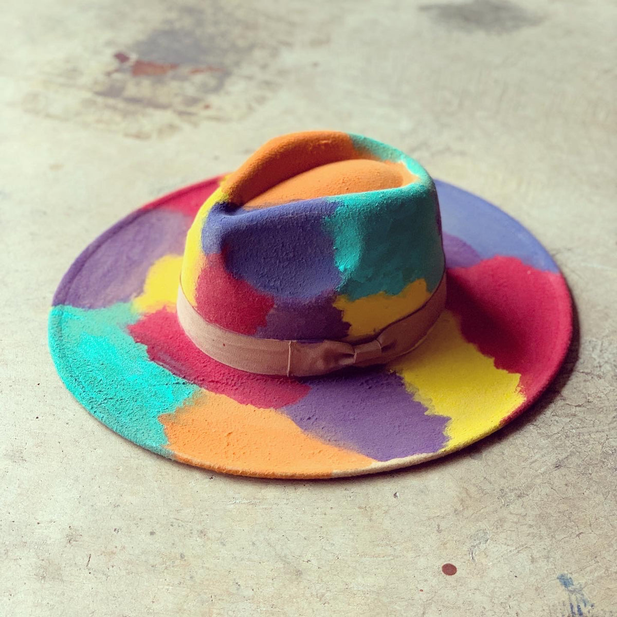 ONE OF A KIND - Hand buy Painted by ME! Felt Fedora wide brim hat